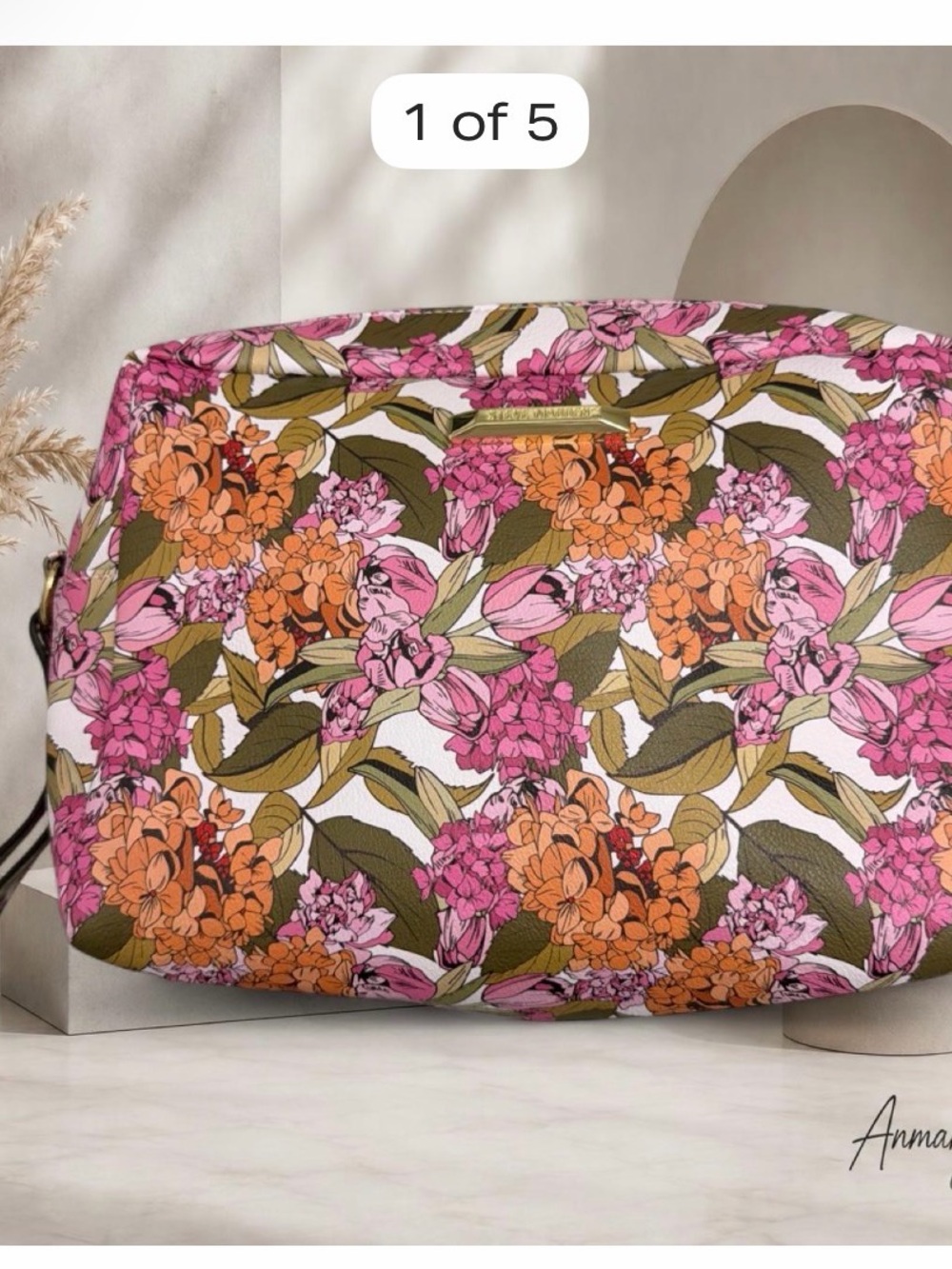 Steve Madden Floral Cosmetic Pouch - Pink, Orange & Green